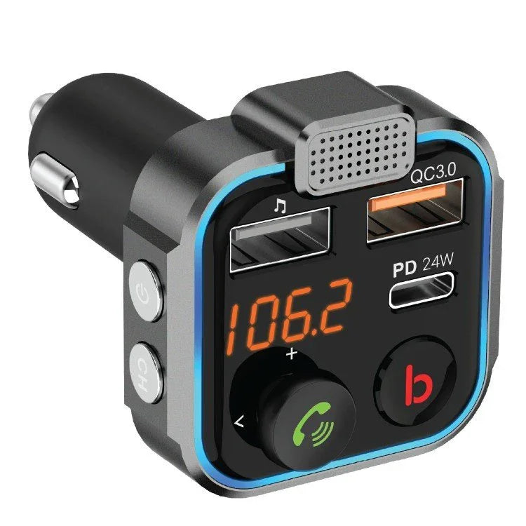 Porodo Smart Car Charger FM Transmitter with 24W PD Port & QC 3.0 - Black - Tashqila Porodo Smart Car Charger FM Transmitter with 24W PD Port & QC 3.0 - Black - Tashqila